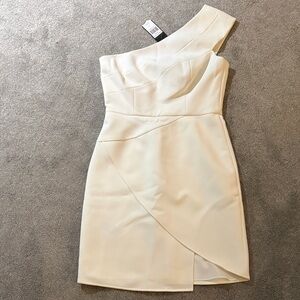 BCBGMaxAzria One-Shoulder Cream Dress